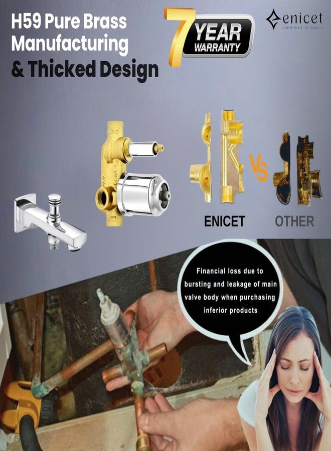 ENICET طقم محول مياه نحاسي من إنيسيت مع صنبور، دش ودش يدوي، تدفق عالي، طلاء كروم، أنبوب دش بطول 1.5 متر، طقم محول مياه للحمام، طقم دش للحمام، نظام دش، طقم خلاط مياه (FE134SPH) - Image 5